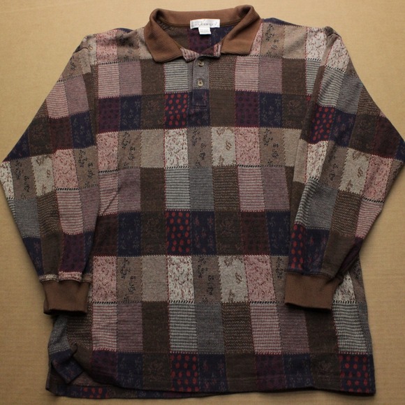 Pro Celebrity Other - Vintage Pro Celebrity Long Sleeve Knit Polo Shirt Mens L Brown Patchwork Warm